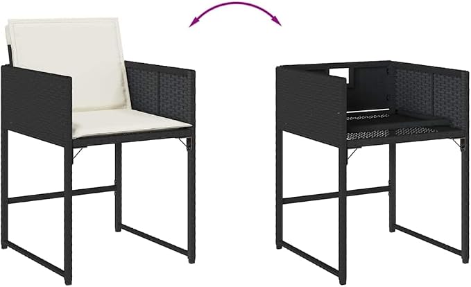 11 Piece Patio Dining Set with Cushions Black Poly Rattan Outdoor Table and 10 Folding Chairs Weatherproof PE Wicker Garden Furniture Set for Backyard, Deck, Poolside, Al Fresco Stable Acacia Wood