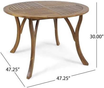 47.25" Round Acacia Wood Dining Table with Teak Finish, Weather-Resistant Slatted Patio Table for Outdoor & Indoor Use