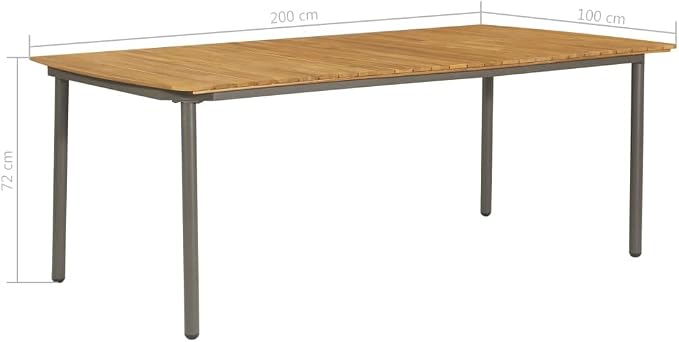 9-Piece Outdoor Dining Set, Rectangular Solid Acacia Wood Patio Table and 8 Stacking Chairs, Industrial Frame Backyard Garden Furniture Set, Natural Wood and Grey