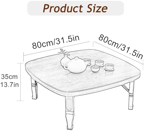 Japanese Folding Low Table - Space-Saving Wooden Floor Desk for Bedroom & Outdoor Use, Ideal for Tea Room, 31.5"x31.5" Small Table for Minimalist Living