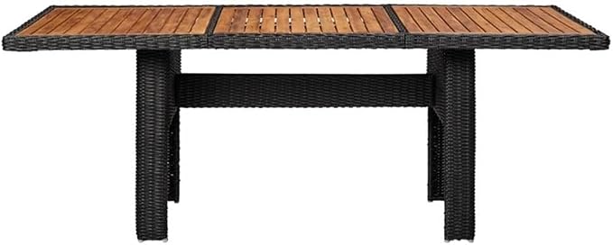 Afuera Living 7-Piece Patio Dining Set, Black Powder-Coated Steel Frame, Acacia Wood Tabletop, Poly Rattan Chairs with Removable Weather-Resistant Cushions, Comfortable Outdoor Garden Terrace