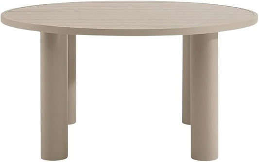 Gray Outdoor Patio 60-Inch Round Aluminum Dining Table with Durable Weather-Resistant Frame and Stylish Contemporary Design