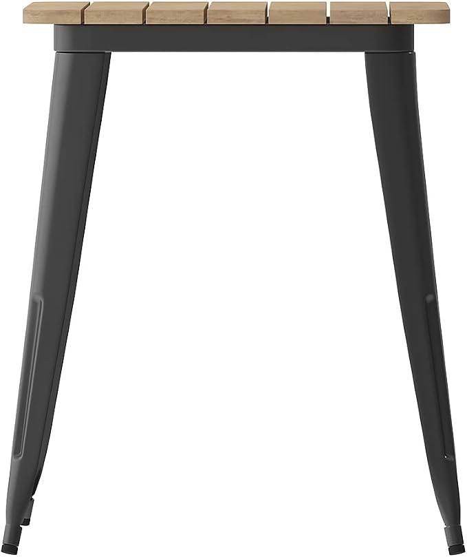 Flash Furniture Declan Commercial Outdoor Dining Table, All Weather Poly Resin Top with Steel Base, 23.75" Square, Brown/Black