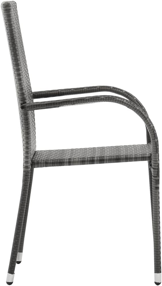 7 Piece Patio Dining Set Gray and Black Outdoor Rattan Table Chairs with Glass Top for Garden Deck Backyard