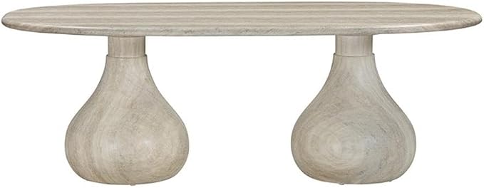 Pemberly Row Indoor/Outdoor Stone Pedestal Dining Table in Stone