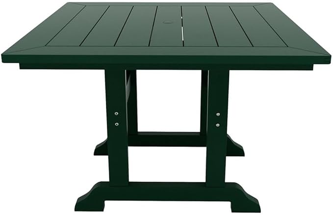 Costaelm Square Outdoor Dining Tables, 43'' Patio Table with Umbrella Hole for 4 Person, Balcony Outdoor Buffet Porch for Outside Lawn Porch Bistro Furniture, Dark Green