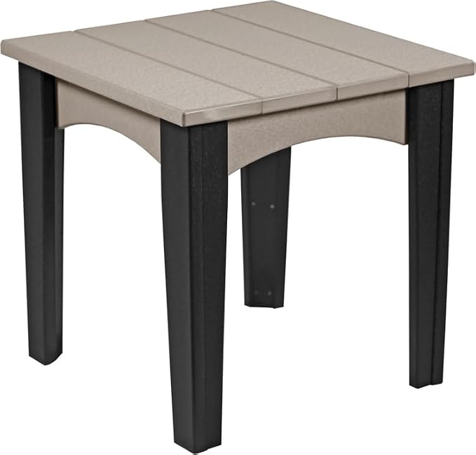LuxCraft Island End Table – HDPE Poly Lumber Outdoor Side Table, Weatherproof Patio Accent Table, Low-Maintenance Porch Furniture (Weatherwood & Black)