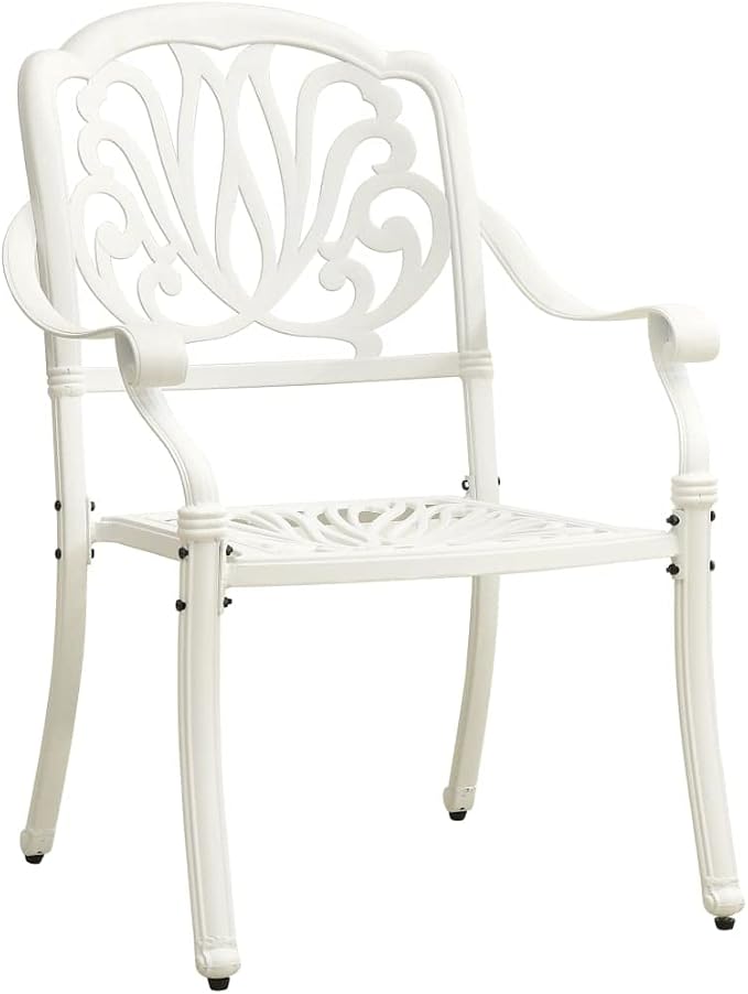5 Piece Bistro Set Cast Aluminum White | Outdoor Dining Set, Patio Chairs and Table, Weather-Proof, Umbrella Hole