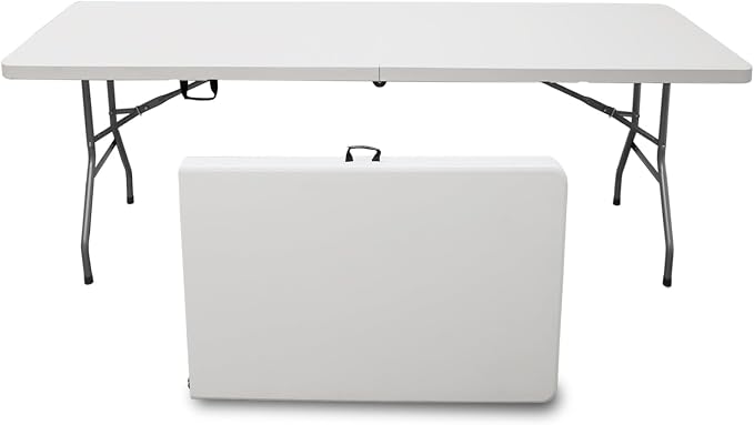 8Ft Folding Table,Sturdy Outdoor Folding Table, Perfect for Camping Picnics Parties Durable Foldable Table with Easy Setup Ideal Portable Folding Tables for Indoor & Outdoor Use