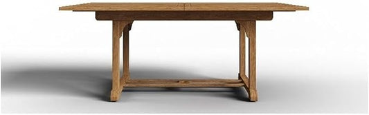 Pemberly Row Traditional Teak Outdoor Dining Table, 70.5-90.5 in Extension, Natural Slatted Top, Premium Teak Wood, Weather-Resistant, Self-Storing Leaf, Patio Furniture for Outdoor Dining