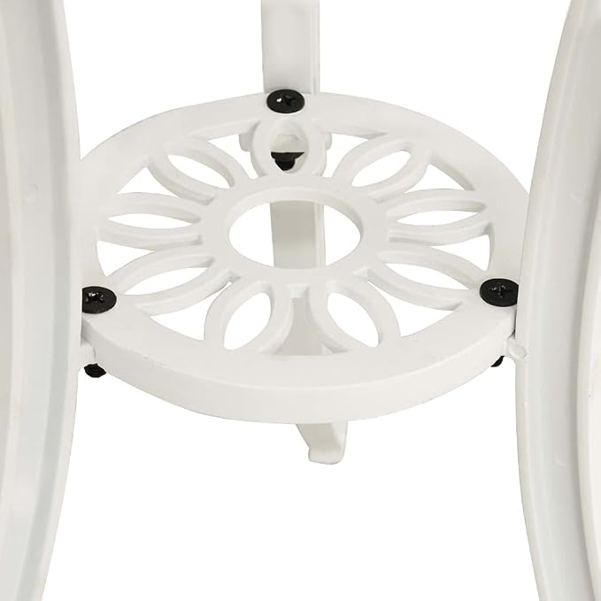 vidaXL Cast Aluminum Patio Table - Sturdy Outdoor Table with Umbrella Hole - White, Round, Easy Assembly, 24.4"x25.6"