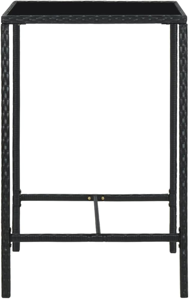 27.6" Black Square Outdoor Bar Table, Tempered Glass, PE Rattan, Steel Frame, 43.3" H Balcony Garden Bistro