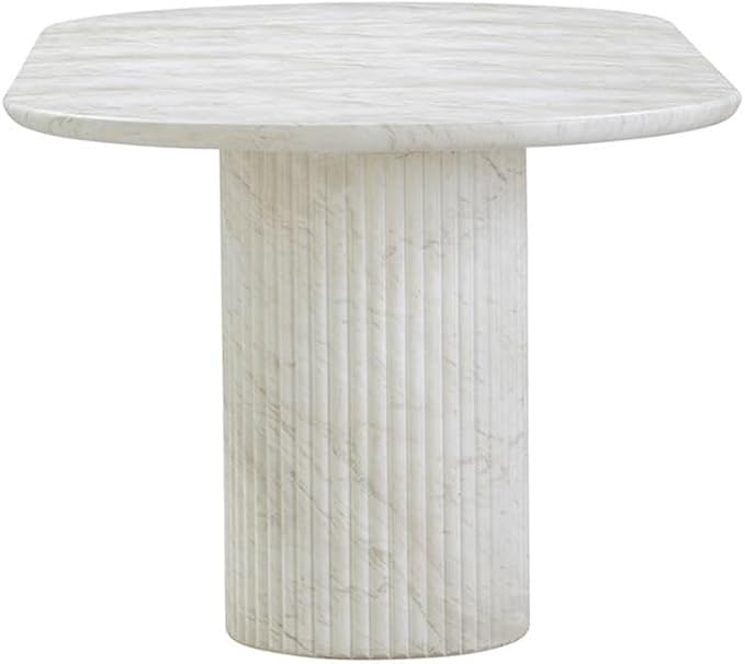 Pemberly Row Indoor/Outdoor Dining Table, 86.3"x39.5"x30.2", Durable Concrete, White Marble Pattern, Seats 6, Handmade, Sleek Tapered Edges, Patio or Dining Room Table