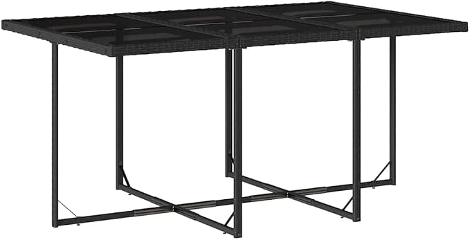 7-Piece Garden Dining Set Black Poly Rattan Tempered Glass | Cream White Cushions, Foldable Chairs, Weather Resistant, Easy Clean, Patio Furniture