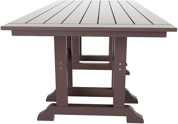 Costaelm Rectangle Outdoor Dining Tables, 71'' Patio Table with Umbrella Hole for 6 Person, Balcony Outdoor Buffet Table, Porch Tables for Outside Lawn Porch Bistro Furniture, Dark Brown