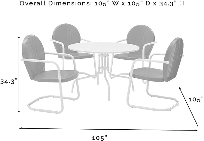 Crosley Furniture Griffith 5-Piece Outdoor Dining Set for 4, Retro Metal Round Patio Table and Chairs, Grasshopper Green