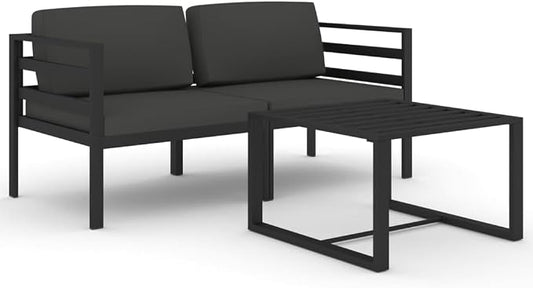 3-Piece Garden Lounge Set, Anthracite Aluminum Patio Furniture Set, Modular Outdoor Sectional Sofa with Cushions and Table for Yard, Balcony and Terrace