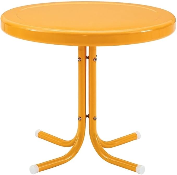 Pemberly Row Modern Steel Patio End Table, Tangerine Gloss/White Finish, 18.9" H x 22" W x 22" D, Weatherproof Powder-Coated Steel, Retro Style Outdoor Table for Balcony, Porch, or Patio Use