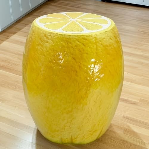 AED Yellow Lemon Fruit Stool, Resin Side Table, 14 Inch, Indoor Outdoor Multi-Purpose Garden Furniture, Home Decor Plant Stand