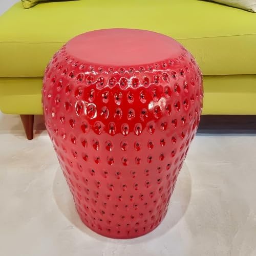 13.4" Strawberry Resin Decorative Stool, Novelty Fruit Side Table & Plant Stand, Whimsical Indoor Outdoor Garden Patio Decor, No Assembly Required (Red Strawberry)