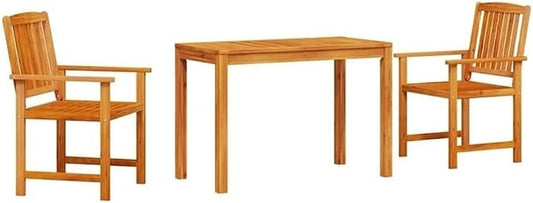 BOWERY HILL Contemporary Solid Acacia Wood Garden Dining Set, Brown Finish, 2-Piece Outdoor Patio Dining Set with Rectangular Table and 2 Chairs, Weather-Resistant, Durable Modern Design for Backyard