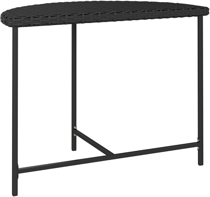 Wicker Half-Moon Patio Table, Half-Round Rattan Bistro Table, Black 39.4"x19.7"x29.5" Poly Rattan, -282