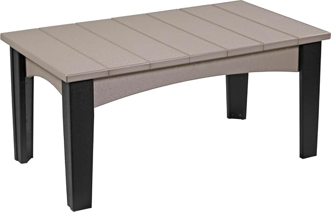 LuxCraft Island Coffee Table – HDPE Poly Lumber Outdoor Patio Table, Weather-Resistant Coastal Style, Low-Maintenance Durable Design (Weatherwood & Black)