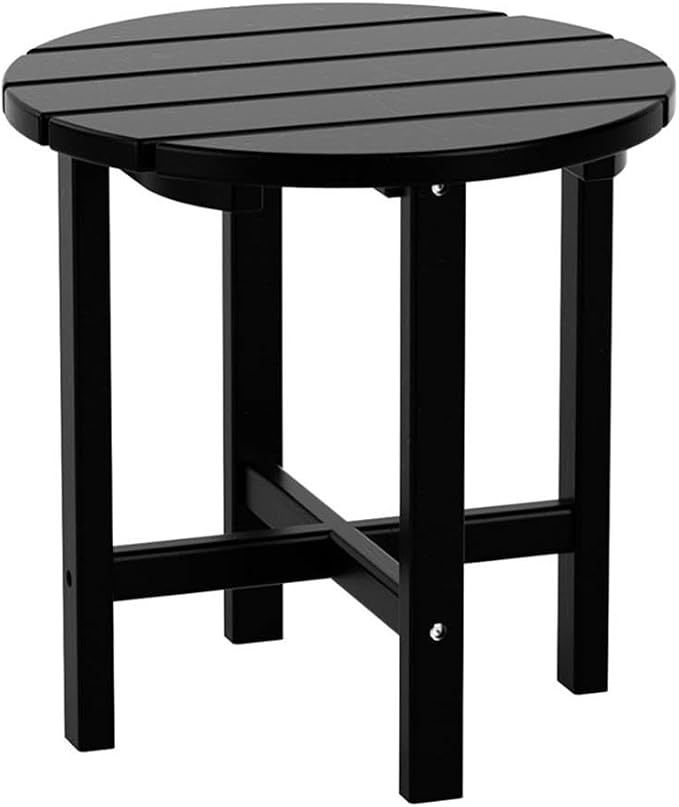 Costaelm Round Outdoor Side Tables, Adirondack Patio Tables for Outside, HDPE Patio End Table Weather Resistant, Balcony Table for Pool, Seaside, Backyard, Porch, Indoor Companion, Black