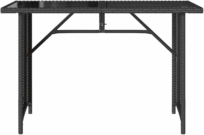 vidaXL Patio Table with Glass Top, Garden Dining Table with Steel Frame, Rectangular Outdoor Furniture, Modern Style, Black Poly Rattan