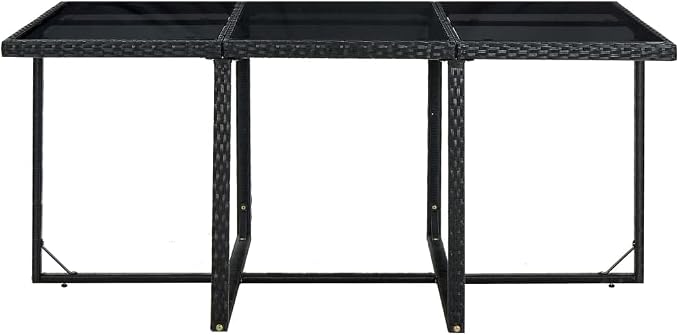 11 Piece Patio Dining Set with Cushions, Black Poly Rattan Outdoor Furniture Set with 1 Table, 6 Chairs, 4 Stools, 16 Cushions, Powder-Coated Steel Frame, Glass Top