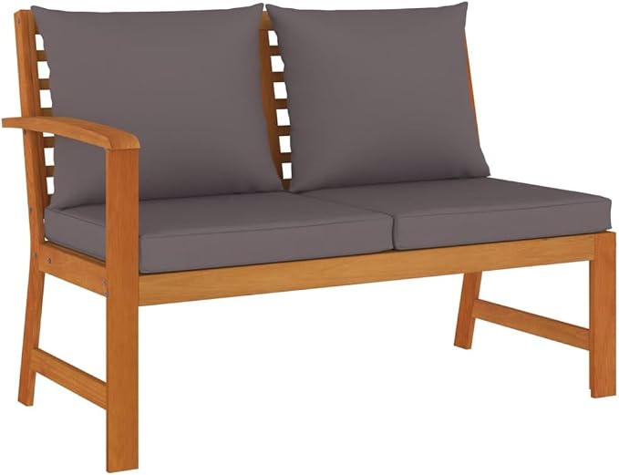 6 Piece Patio Dining Set with Cushions Solid Wood Acacia Outdoor Garden Furniture Table Benches Corner Sofa Footstools for Lawn Backyard Deck Entertaining