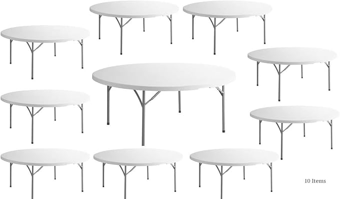 Pack 10 180cm / 72" Round Folding Table Round Fold Up Table Granite Outdoor Table White Round Folding Table Plastic Round Folding Table Banquet Folding Table 72 Inch Round Table Large Plastic Table