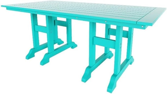 Costaelm Rectangle Outdoor Dining Tables, 71'' Patio Table with Umbrella Hole for 6 Person, Balcony Outdoor Buffet Table, Porch Tables for Outside Lawn Porch Bistro Furniture, Turquoise
