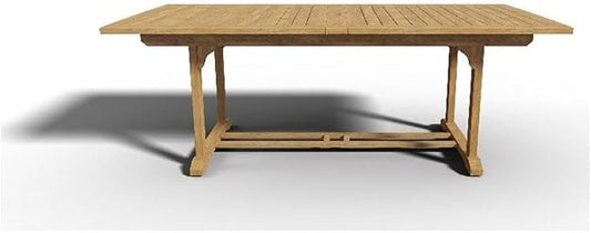 Pemberly Row Teak Outdoor Dining Table, Double Extensions, Natural Hand-Sanded Finish, Premium Durable Wood, Adjustable Length 82.75-118 in, Sturdy Patio Furniture for Backyard BBQ or Family