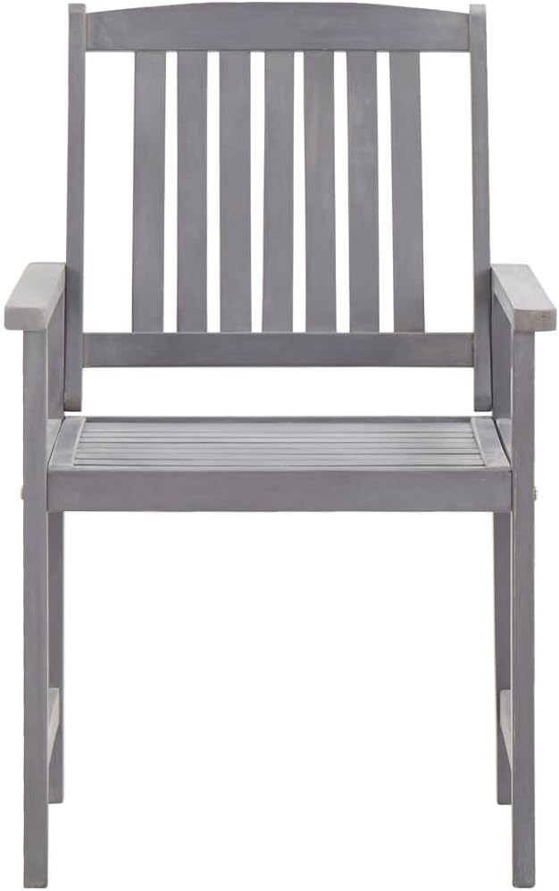 5 Piece Patio Dining Set, Gray Solid Acacia Wood Outdoor Furniture Set for Garden and Backyard, Includes 55 Inch Rectangular Table with Parasol Hole and 4 Dining Armchairs