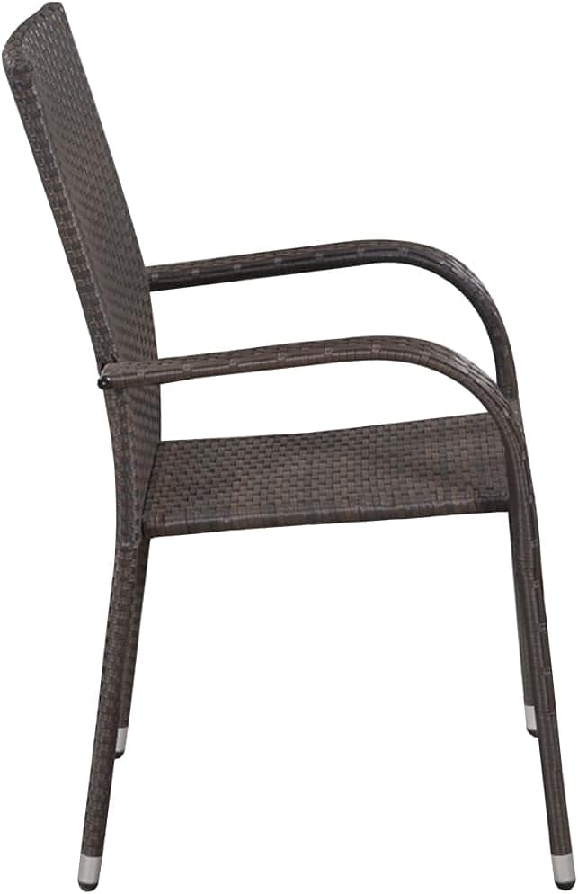 Patio Dining Set 3 Piece Brown Outdoor Rattan Table and 2 Chairs with Glass Top Powder Coated Steel Frame Weather Resistant for Garden Backyard Porch