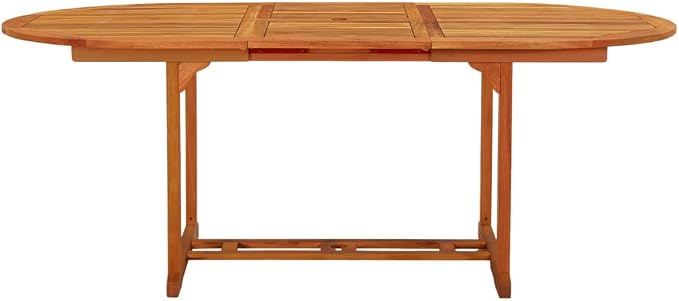 vidaXL Outdoor Dining Table, Extendable Patio Table, Garden Table with Umbrella Hole, Garden Furniture for Porch Deck, Farmhouse, Solid Eucalyptus Wood