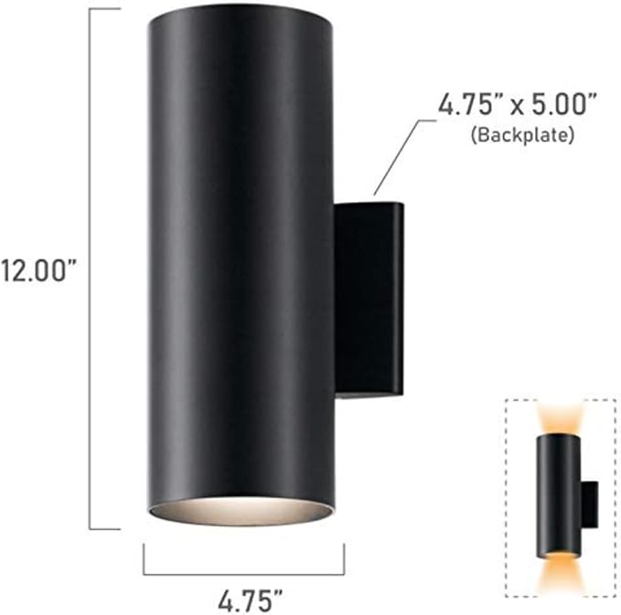 Kichler Cylinders 12" Outdoor Wall Sconce in Black, 2-Light Exterior Wall Light, Cylinder Fixture, (12" H x 5" W), 9244BK (Pack of 2)