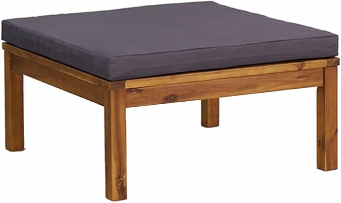 3 Piece Patio Conversation Sofa Set with Dark Gray Cushions, Acacia Wood Patio Furniture Set with Middle Sofa, Coffee Table, Footrest for Porch, Deck, Backyard,-419