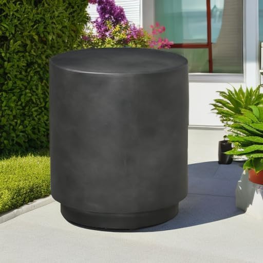 HOMCOM Outdoor Side Table, Round Small End Table with Concrete Finish for Indoor, Patio, Backyard, Pool, Porch, Garden, Lawn, Dark Gray