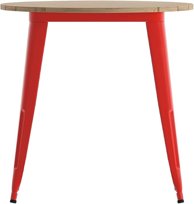 Flash Furniture Declan Commercial Outdoor Dining Table, All Weather Poly Resin Top with Steel Base, 30" Round, Brown/Red