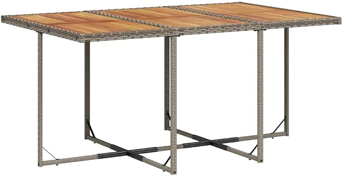 11 Piece Patio Dining Set with Cushions Gray Poly Rattan Outdoor Table and 10 Folding Chairs Acacia Wood Top for Garden Backyard Deck Entertaining UV Proof 242.5 lb Capacity