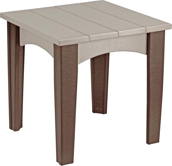 LuxCraft Island End Table – HDPE Poly Lumber Outdoor Side Table, Weatherproof Patio Accent Table, Low-Maintenance Porch Furniture (Weatherwood & Chestnut Brown)