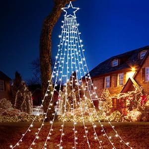 Christmas Decorations, Outdoor Christmas Lights, 320 LED Outdoor Christmas Tree String Lights with 12" Star Toppers [8 Modes& Waterproof] for Xmas New Year Holiday Decor (Cool White)