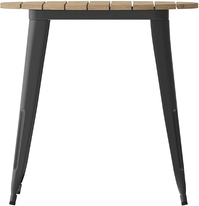 Flash Furniture Declan Commercial Outdoor Dining Table, All Weather Poly Resin Top with Steel Base, 30" Round, Brown/Black
