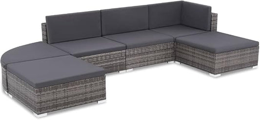 vidaXL Patio Furniture Set 6 Piece, Patio Conversation Set with Cushions, Outdoor Sectional Sofa with Coffee Table for Garden, Poly Rattan Gray