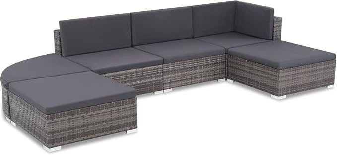 vidaXL Patio Furniture Set 6 Piece, Patio Conversation Set with Cushions, Outdoor Sectional Sofa with Coffee Table for Garden, Poly Rattan Gray