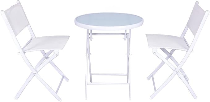 3 PCS Folding Bistro Table Chairs Set Garden Backyard Patio Furniture White Loveseat Coffee Table, Onesize