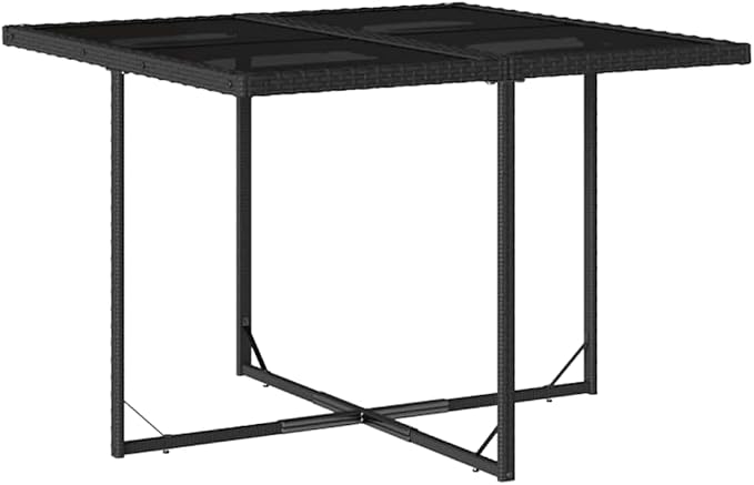 5-Piece Poly Rattan Garden Dining Set with Rectangular Tempered Glass Table and 4 Folding Chairs, Black and Cream White for Patio Backyard