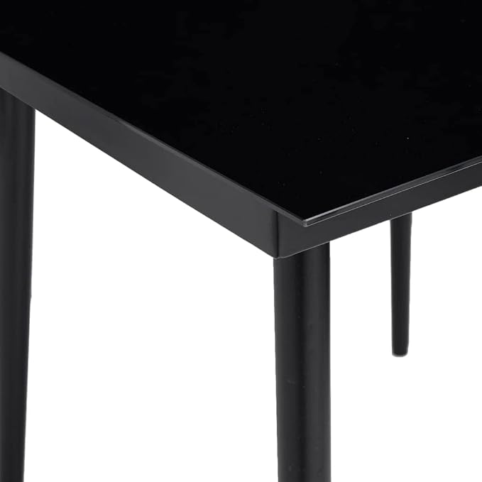 Minimalist Black Steel and Glass Table with Tempered Glass Top, Large 55.1 Inch Long 27.6 Inch Wide Outdoor Dining Table for Patio and Garden